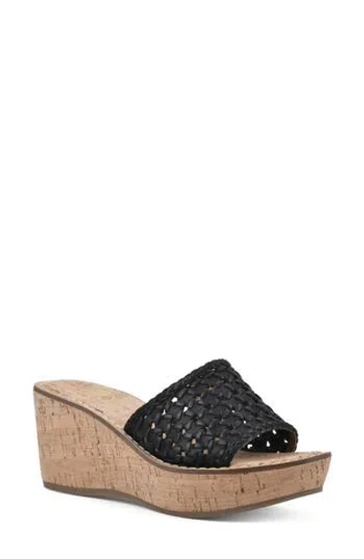 White Mountain Footwear Charges Cork Wedge Sandal In Black/burn/smooth