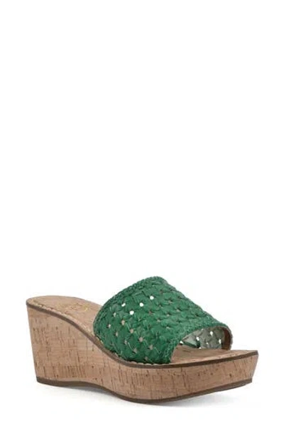 White Mountain Footwear Charges Cork Wedge Sandal In Classic Green/smooth
