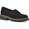 White Mountain Footwear Gunner Lug Sole Platform Loafer In Black/suede