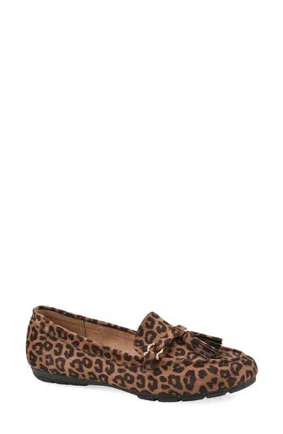 White Mountain Footwear Gush Tassel Loafer In Dk Tan/leopard/suedette