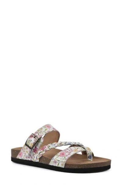White Mountain Footwear Hazy Leather Footbed Sandal In White Multi Floral Leather