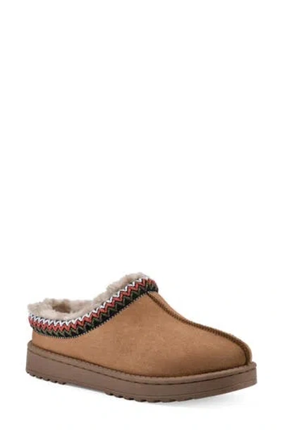 White Mountain Footwear Icebin Faux Shearling Lined Clog Slipper In Chestnut/ Fabric