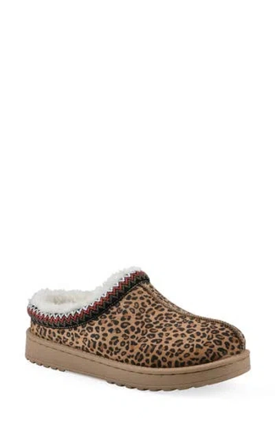 White Mountain Footwear Icebin Faux Shearling Lined Clog Slipper In Tan/ Leopard/ Fabric