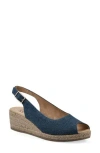 White Mountain Footwear Maize Slingback Wedge Sandal In Dark Blue Denim Fabric