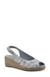 White Mountain Footwear Maize Slingback Wedge Sandal In Light Blue Floral Fabric
