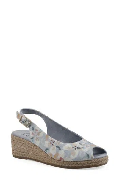 White Mountain Footwear Maize Slingback Wedge Sandal In Light Blue Floral Fabric