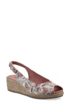 White Mountain Footwear Maize Slingback Wedge Sandal In White/pink Floral Fabric