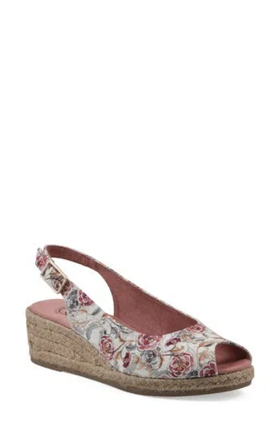 White Mountain Footwear Maize Slingback Wedge Sandal In White/pink Floral Fabric