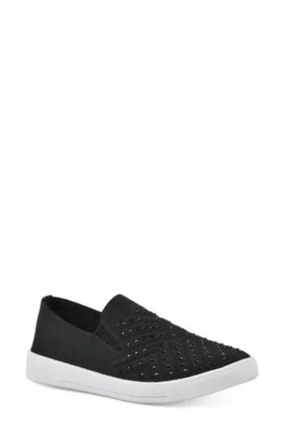 White Mountain Footwear Upbring Rhinestone Slip-on In Black/ Fabric
