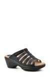 White Mountain Footwear Valencia Wedge Sandal In Black Burnished Smooth