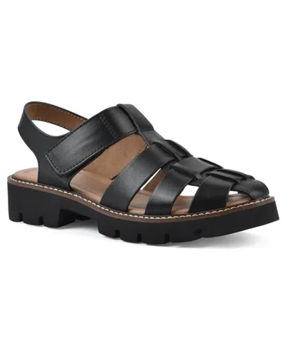 White Mountain Glove Fisherman Sandals In Black Leather