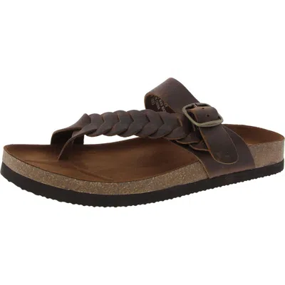 White Mountain Happier Womens Toe Loop Buckle Slide Sandals In Brown