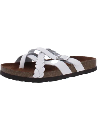 White Mountain Harrington Womens Leather Braided Footbed Sandals In White