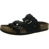White Mountain Holland Womens Adjustable Leather Slide Sandals In Black