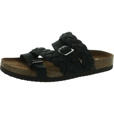 White Mountain Holland Womens Adjustable Leather Slide Sandals In Black