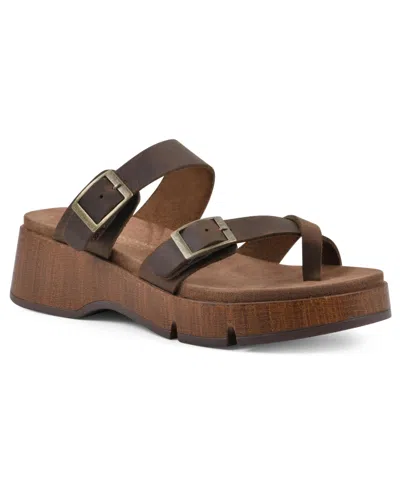 White Mountain Lefter Platform Sandals In Brown Leather