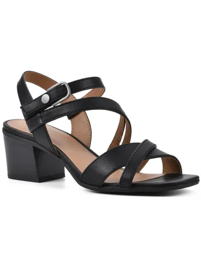White Mountain Let Go Womens Faux Leather Ankle Strap Block Heel In Multi