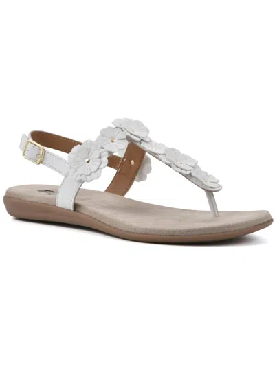 White Mountain Lift Off Womens Faux Leather T Strap Flatform Sandals In White