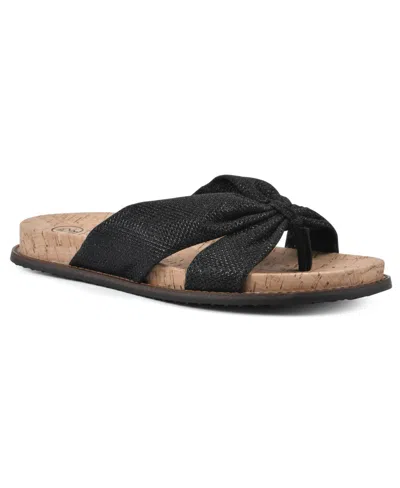 White Mountain Malanga Thong Sandals In Black Glitter Fabric