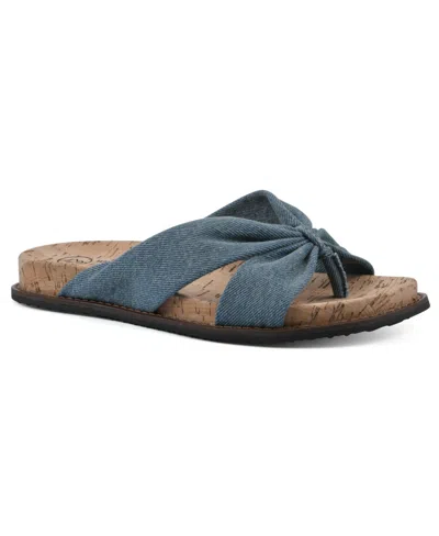 White Mountain Malanga Thong Sandals In Denim Blue Fabric