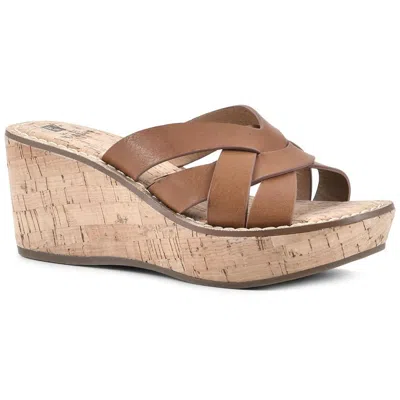 White Mountain Samwell Womens Cork Slip On Wedge Sandals In Tan