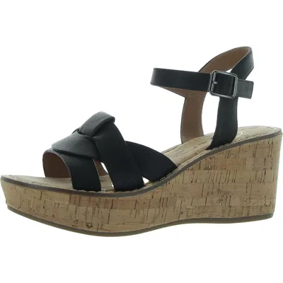 White Mountain Simple Womens Faux Leather Ankle Strap Wedge Sandals In Black