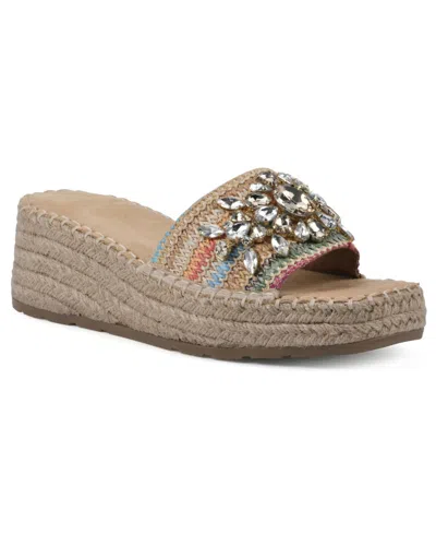 White Mountain Stitch Espadrille Wedge Sandals In Natural Multi