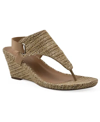 White Mountain Women's All Dres Round Toe Wedge Sandals In Natural Fabric