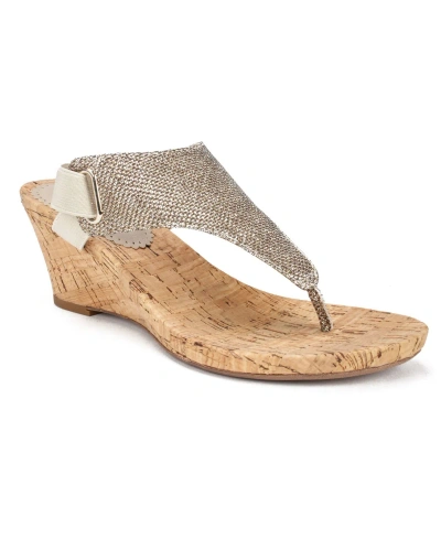 White Mountain Women's All Good Thong Wedge Sandals In Light Gold-tone,glitter