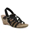 White Mountain Women's Ataps Round Toe Wedge Sandals In Black Smooth