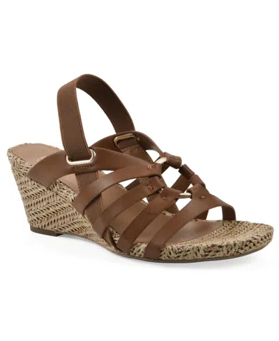 White Mountain Women's Ataps Round Toe Wedge Sandals In Dark Tan Smooth