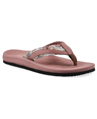 White Mountain Women's Bays Round Toe Flat Sandals In Blush Floral Print