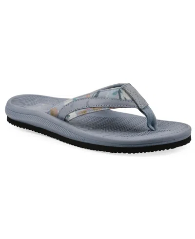 White Mountain Women's Bays Round Toe Flat Sandals In Light Blue Floral Print