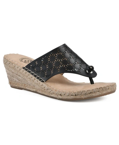 White Mountain Beaux Espadrille Wedge Sandals In Black Smooth