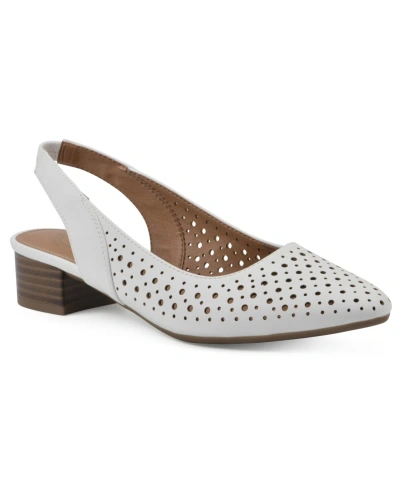 White Mountain Boronic Low Heel Slingbacks In White Smooth