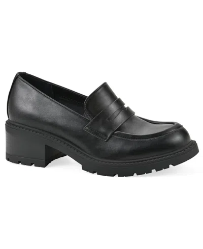 White Mountain Women's Brigetty Heeled Penny Loafers In Black Smooth
