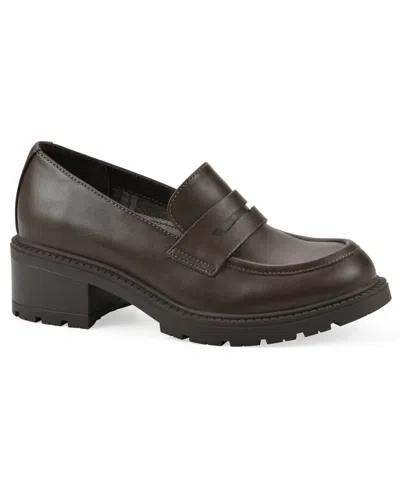 White Mountain Women's Brigetty Heeled Penny Loafers In Brown Smooth