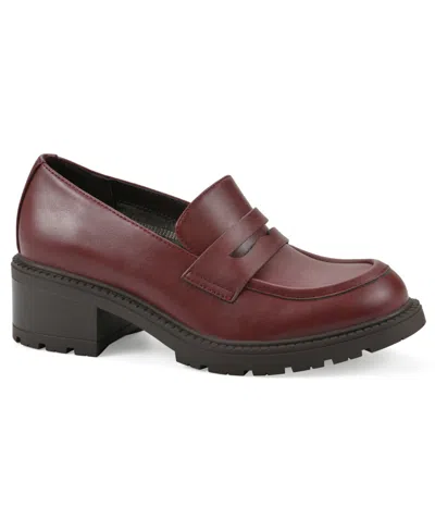 White Mountain Women's Brigetty Heeled Penny Loafers In Burgundy Smooth