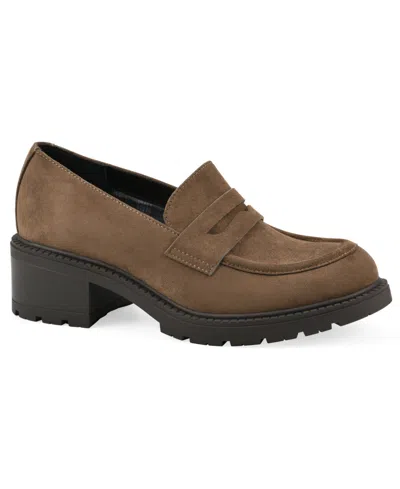 White Mountain Women's Brigetty Heeled Penny Loafers In Dark Taupe Fabric