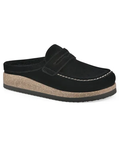 White Mountain Women's Brinlee Footbed Clogs In Black Suede Faux Shearling