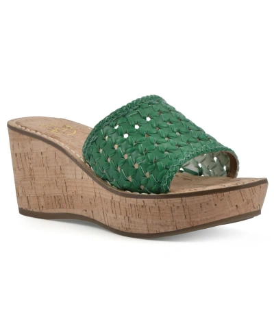White Mountain Charges Wedge Slide Sandals In Classic Green Smooth