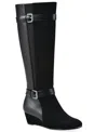 White Mountain Women's Cheers Tall Shaft Wide Calf Wedge Boot In Black