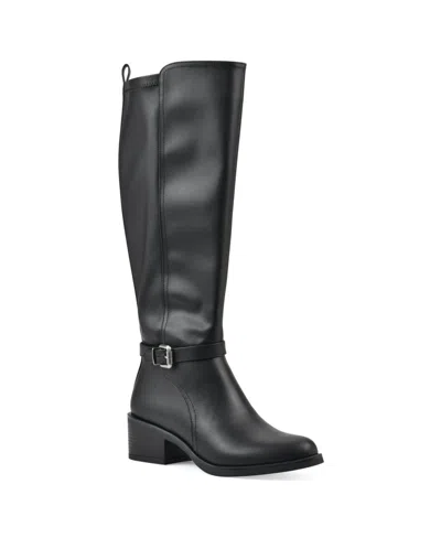 White Mountain Women's Custard Tall Shaft Riding Boots In Black Smooth