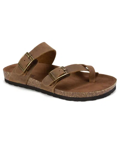 White Mountain Gracie Womens Leather Flat Footbed Sandals In Brown,leather