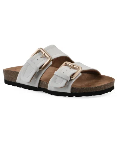 White Mountain Women's Griffon Round Toe Flat Sandals In White Leather