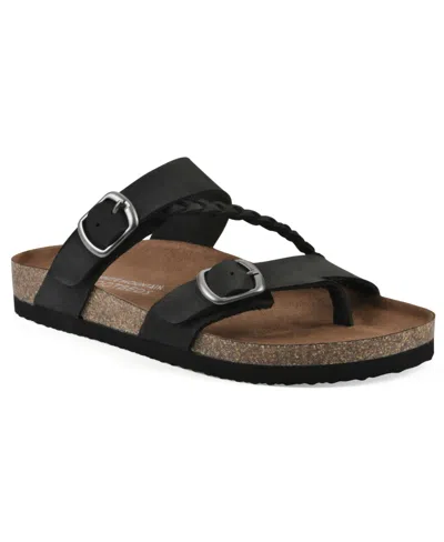 White Mountain Women's Hammy Round Toe Flat Sandals In Black Nubuck