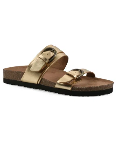 White Mountain Women's Hardball Round Toe Flat Sandals In Antique Gold Leather