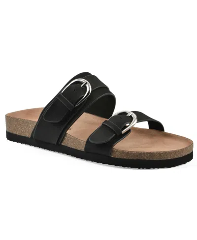 White Mountain Women's Hardball Round Toe Flat Sandals In Black Nubuck