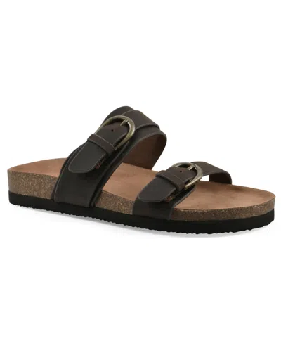 White Mountain Women's Hardball Round Toe Flat Sandals In Brown Leather