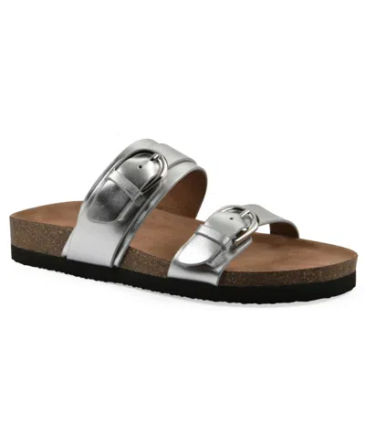White Mountain Women's Hardball Round Toe Flat Sandals In Silver Leather